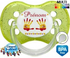 Main de bébé espagne + prénom: Sucette Cerise-su7.fr