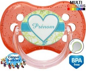 Coeur turquoise + prénom: Sucette Cerise-su7.fr