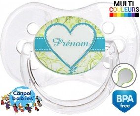 Coeur turquoise + prénom: Sucette Cerise-su7.fr