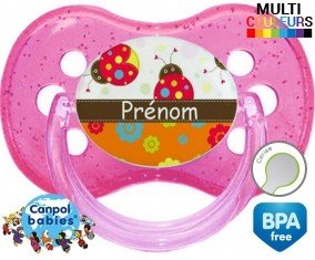 Coccinelles et fleurs + prénom: Sucette Cerise-su7.fr