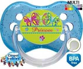 Papillons multicolores + prénom: Sucette Cerise-su7.fr