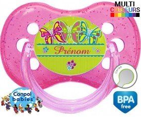 Papillons multicolores + prénom: Sucette Cerise-su7.fr