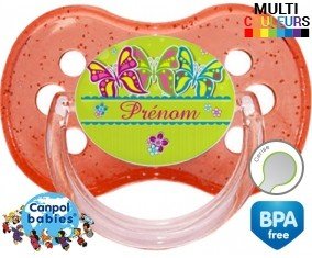Papillons multicolores + prénom: Sucette Cerise-su7.fr