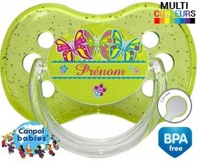 Papillons multicolores + prénom: Sucette Cerise-su7.fr