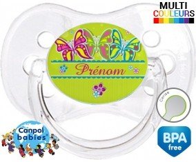 Papillons multicolores + prénom: Sucette Cerise-su7.fr