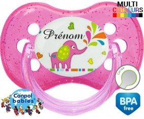 Eléphant rose style2 + prénom: Sucette Cerise-su7.fr