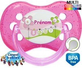 Baby rose fleurs + prénom: Sucette Cerise-su7.fr