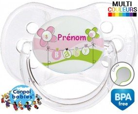 Baby rose fleurs + prénom: Sucette Cerise-su7.fr