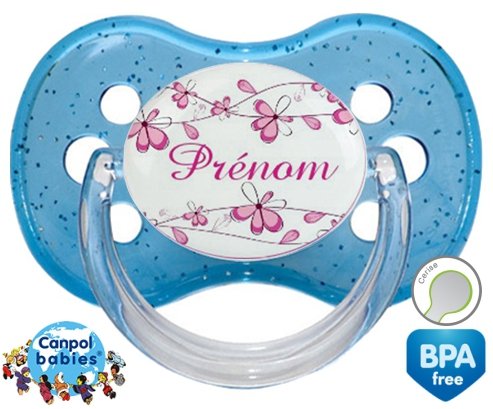 Fleurs rose + prénom: Sucette Cerise-su7.fr