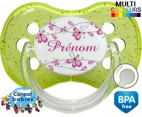 Fleurs rose + prénom: Sucette Cerise-su7.fr