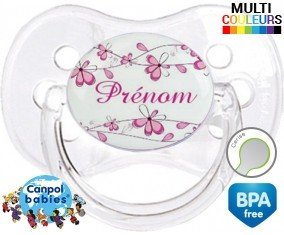 Fleurs rose + prénom: Sucette Cerise-su7.fr