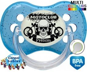 Tetine Motard + prénom embout Cerise personnalisée
