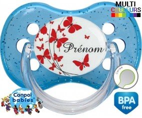Papillons rouge + prénom : Sucette Cerise personnalisée