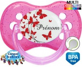 Papillons rouge + prénom: Sucette Cerise-su7.fr