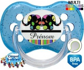 Eléphant multicolore + prénom: Sucette Cerise-su7.fr