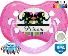 Eléphant multicolore + prénom: Sucette Cerise-su7.fr