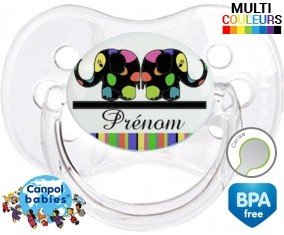 Eléphant multicolore + prénom: Sucette Cerise-su7.fr