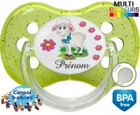 Mouton fleurs + prénom: Sucette Cerise-su7.fr