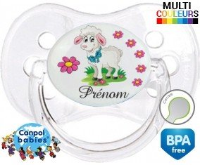 Mouton fleurs + prénom: Sucette Cerise-su7.fr