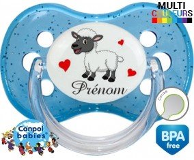 Mouton cœurs + prénom : Sucette Cerise personnalisée