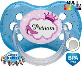 Couronne princesse et chaussure + prénom : Sucette Cerise personnalisée
