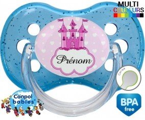 Tetine Princesse château + prénom embout Cerise personnalisée
