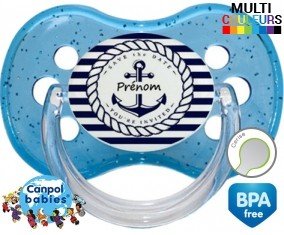 Tetine Marine rayée + prénom embout Cerise personnalisée