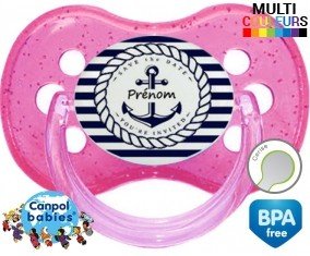 Marine rayée + prénom: Sucette Cerise-su7.fr