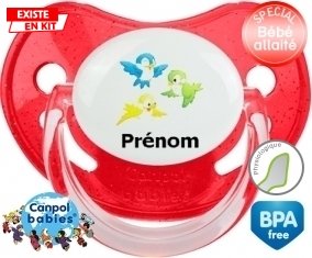 Tetine Oiseaux style1 + prénom embout Physiologique