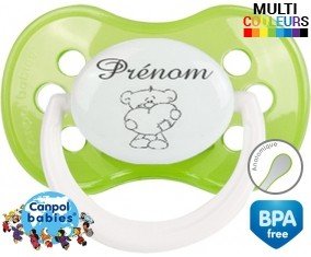 Ourson cœur + prénom: Sucette Anatomique-su7.fr