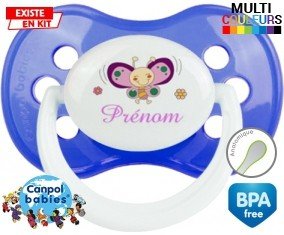 Papillon souriant (fille) + prénom : Tétine Anatomique personnalisée
