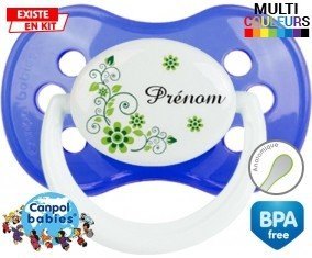 Fleur verte + prénom : Tétine Anatomique personnalisée