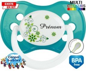 Fleur verte + prénom : Tétine Anatomique