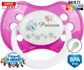 Tige fleur grise + prénom: Sucette Anatomique-su7.fr