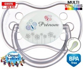Tige fleur grise + prénom: Sucette Anatomique-su7.fr