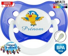 Oiseau bleu style1 + prénom : Sucette Anatomique personnalisée