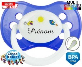 Oiseau et soleil + prénom : Sucette Anatomique personnalisée