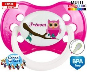 Hibou rose + prénom: Sucette Anatomique-su7.fr