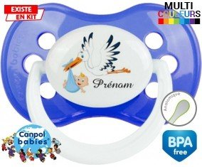 Cigogne (garçon) + prénom : Sucette Anatomique personnalisée