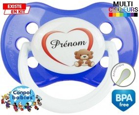 Ourson cœur + prénom : Sucette Anatomique personnalisée