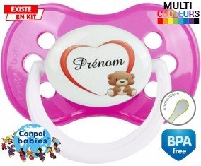 Ourson cœur + prénom: Sucette Anatomique-su7.fr