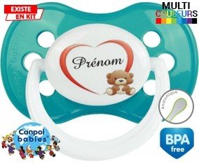 Ourson cœur + prénom: Sucette Anatomique-su7.fr