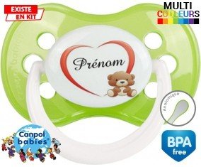 Ourson cœur + prénom: Sucette Anatomique-su7.fr