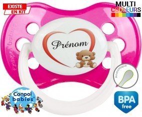 Ourson cœur + prénom: Sucette Anatomique-su7.fr