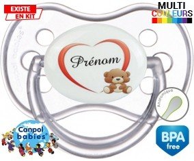 Ourson cœur + prénom: Sucette Anatomique-su7.fr