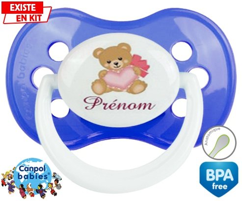 Ours cœur + prénom: Sucette Anatomique-su7.fr