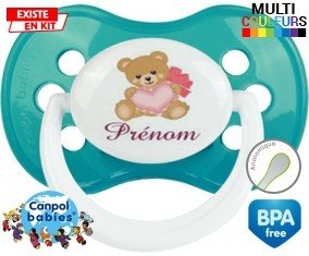 Ours cœur + prénom: Sucette Anatomique-su7.fr