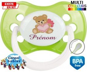 Ours cœur + prénom: Sucette Anatomique-su7.fr