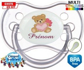 Ours cœur + prénom: Sucette Anatomique-su7.fr