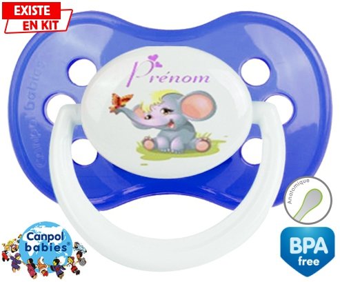 Eléphant style1 + prénom: Sucette Anatomique-su7.fr